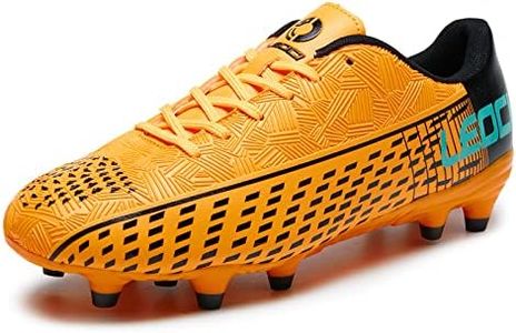 LEOCI Soccer Cleats for Men's and Women's Outdoor Unisex Football Shoes Firm Rugby Boots, Orange-black, 5.5 Women/4 Men