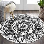 Pauwer Round Area Rug 120 cm Shaggy Ultra Soft Carpet Rug Luxury Non Slip Washable Living Room Rug Floor Bedside Carpet Rug,Black