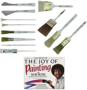 Bob Ross Landscape Brush Set Oil Based Paint Tools and The Best of Joy of Painting Book, 13 Pieces