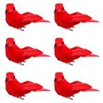 6PCS Christmas Cardinal Birds with Clips - 2.76 Inch Artificial Cardinal Birds - Red Simulation Feather Birds for DIY Crafts Xmas Tree Ornament Gardening Wreath Decoration