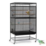 ASOCEA Bird Cage Seed Catcher Adjustable Bird Cage Cover Soft Nylon Mesh Net with Drawstring Birdcage Skirt Feather Guard for Round Square Cages (Black) (300 x80 cm)