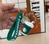 ginoya brothers Cartoon Characters Keychain for Girls Boys, Cute Silicon Keychains Accessories Keyring Key Purse Backpack Car Charms for Kids Gifts. (STARBUKS CUP GREEN)