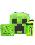 Minecraft Lunch Box Set for Boys | Kids Creeper Face School Lunch Bag, Water Bottle & Snack Pot | Childrens Gamer Merchandise One Size