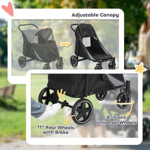 PawHut Foldable Dog Stroller – Black Pet Carrier on Wheels