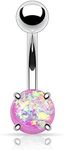 FIFTH CUE 14G Synthetic Opal Glitter Prong Set 316L Surgical Steel Belly Button Ring Purple