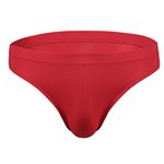 dPois Men Ice Silk Stretchy Bikini Briefs Low Rise Pouch Thong Panties Jockstraps Underwear Red M