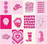 WOONKIT 12 set Preppy Room Decor Aesthetic, Hot Pink Stuff, College Dorm Decor, Trendy Cute Bedroom Home Office Living Posters, Teen Girl Wall Art Prints, Collage Kit, Pictures (B - PREPPY PINK)