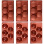 JAPCHET 6 Pack 8 cm 5 Cavity Semi Sphere Silicone Moulds, Half Sphere Silicone Baking Molds, Dome Cake Moulds for Making Chocolate, Jelly, Dome Mousse Cake, Pudding, Brown