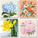 4 Pack Paint by Numbers Kids with Wooden Frame-Flower Kids Paint by Number Ages 4-8-12,Easy Flowers Peinture a Numero Enfant on Canvas,DIY Acrylic Oil Paints for Home Wall Decor(8X8inch)