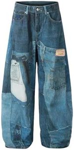 Aelfric Eden Mens Baggy Barrel Jeans Mens 3D Print Wide Leg Jeans Y2k Hip Hop Streetwear Denim Pants Blue
