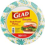 Glad Round Disposable Paper Plates with Palm Leaves Design, 10" | 10 Inch Paper Plates | Soak Proof Paper Plates Heavy Duty, Microwave Safe| Cut Resistant Disposable Plates for Everyday Use, 50 Count