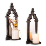 Walasis Candle Sconces Black Wall Decor - Gothic Wood Candle Holder - Mirror Farmhouse Candles Sconce Set of 2