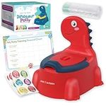 Dino Potty, Dinosaur Potty Training Set, Toilet Potty Seat for Boys & Girls with Splash Guard, Toddler, Lid & Comfortable Back Rest, Includes Free Potty Liners & Reward Sticker Chart (Red)