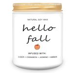 Homsolver Fall Candles, Fall Decorations for Home, Fall Gifts for Women Men, Cider, Cinnamon, Jasmine, Amber Autumn Scented Candle for Home, 50 Hour Burn Time-Hello Fall Candles