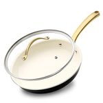 12” Fry Pan with Lid - Large Skillet Nonstick Frying Pan with Golden Titanium Coated Silicone Handle, Ceramic Coating, Stain-Resistant and Easy to Clean, Professional Home Cookware