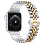 Wolait Compatible with Apple Watch Ultra 2 Band 49mm 46mm 45mm 44mm 42mm,Stainless Steel Heavy Band with Butterfly Folding Clasp Link Bracelet for iWatch Ultra Series 10/9/ 8/7/6Men,Silver/Gold