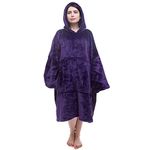 Hoodie Blanket,Oversized Blanket Hoodie with Sleeves,Warm Cozy Wearable Blanket for Adults,One Size Fits All Hooded Blanket with Extra Length,Giant Hoodie and Huge Pocket-Medium Purple One size fit