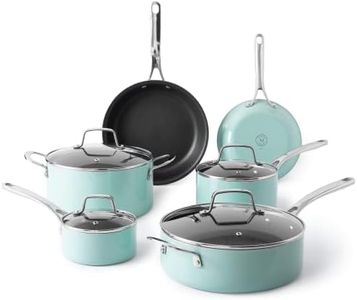 Martha Stewart Lockton Premium Nonstick 10 Piece Enamel Heavy Gauge Aluminum Pots and Pans Cookware Set - Martha Blue