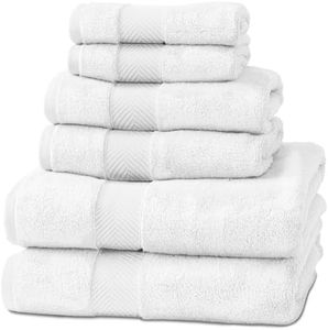 Natureva Bamboo Bath Towels, Set of 6 | Super Absorbent, Quick Dry, Extra Plush | Bamboo Viscose & Zero-Twist Cotton | Thick & Soft Blend | 700 GSM Luxury Shower Bathroom Towel | Colour Chalk