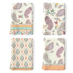 Arquiel Orange Paisley Tea Towels, 100% Cotton Kitchen Towel Set 20×27.5inch, Multi-Purpose Quick Dry Dish Towels Dishcloths Hand Towels Bar Towels(Set of 4)