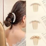 3 PCS Metal Pearl Hairpins Rhinestone Hair Stick Fork Sticks French Hair Pin Buns Hair Accessories for Women Girls 037-#01