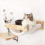 FUKUMARU Cat Hammock Wall Mounted, Kitty Beds and Perches, Wooden Cat Wall Furniture, Stable Cat Wall Shelves for Sleeping, Playing, Climbing, and Lounging, White Flannel Cat Shelves