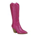 Forever Women Rhinestone Western Cowboy Pointed Toe Knee High Pull-on Boots, Fuchsia Rhinestone, 7