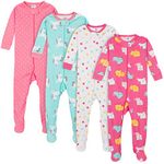 Gerber Baby Girls' 4-Pack Footed Pajamas Toddler Sleepers, Unicorns Cats Pink, 5 Years