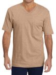 Wihion Mens Short Sleeve Pocket T-Shirts Casual Cotton V Neck Tee Tops, Khaki, X-Large