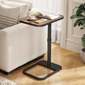 Kitstorack Upgraded TV Tray Table with Panel Lock, 90° Flip-Over Design & Adjustable Height, Sofa Arm Side Table for Eating, Laptop, Couch, Bed, or Small Spaces, Brown