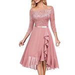 AMhomely Summer Dresses UK Lace Short Sleeves Party Dress Cocktail Prom Ballgown Vintage Dress Ladies Trendy Tunic Dresses Activewear Dresses for Vacation Cocktail Formal Work Wedding Pink, XXL