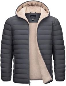 Cotrasen Winter Puffer Jackets for Men Zip Up Hoodie Coat Water-Resistant Warm Sherpa Fleece Lined Puffy Jackets Dark Grey S