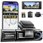 AZDOME 4K 3 Channel Dash Cam, 4K+1080P+2.5K Front and Rear Inside Built-in WiFi GPS, 64GB Card Included, Triple Car Camera with 3.19" Screen, IR Night Vision, WDR, 24H Parking Mode (M550 Max)