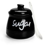 Ymyaye Ceramic Sugar Bowl with Lid and Spoon, 12oz Porcelain Sugar Jar for Home and Kitchen Decor (Black)