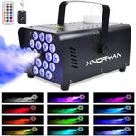 Fog Machine, Xndryan Mini Smoke Machine 18 LED Lights with 13 Colorful RGB Light Effect and Remote Control, Fog Machine Halloween Christmas Small Smoke Machine for Party Wedding Stage Effect