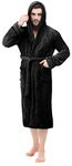 NY Threads Mens Hooded Fleece Robe - Plush Long Bathrobes (Large-X-Large, Black)