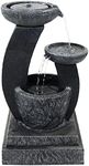 Sunnydaze Modern Cascading Bowls 28-Inch Solar Water Fountain with Battery Backup and LED Lights - Submersible Pump