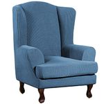 Turquoize Wingback Chair Covers 2 Piece Wing Chair Slipcover Stretch Slipcovers for Wingback Chairs Wing Chair Cover Spandex Jacquard Fabric with Elastic Bottom Non-Slip Furniture Cover, Dusty Blue