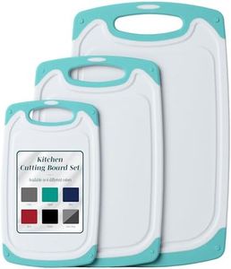 HOMWE Cutting Boards for Kitchen BPA Free- Chopping Board 3-Pack w/Different Sizes and Non Slip Handles - Reversible, Large Cutting Board Set - Unique Gifts for Cooks Who Have Everything - Aqua