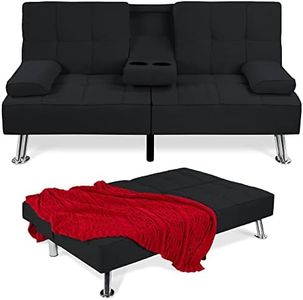 Best Choice Products Linen Modern Folding Futon, Reclining Sofa Bed for Apartment, Dorm w/Removable Armrests, 2 Cupholders - Black