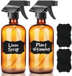 Chef's Star Amber Glass Bottles, Glass Spray Bottles for Cleaning Solutions, Plants, Hair Care, Kitchen, Empty, Reusable Misting Spritzer with 2 Adjustable Spray Settings, 16 Oz, Pack of 2