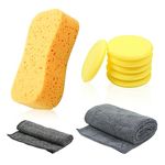 Car Cleaning Kit 9Pcs, jumbo Car Sponge Super Absorbent Car Wash Sponges Thick Microfibre Cleaning Cloth Scratch Free Double-side Car Wash Mitts Waxing sponge for Windscreen Bodywork Inside (H02)