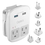 Ceptics World Travel Adapter Kit - 2 USB + 2 US Outlets, Surge Protection, Plug for Europe, UK, China, Australia, Japan - Perfect for Laptop, Cell Phones (Does Not Convert Voltage) (WPS-2B+)