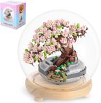 RSDHFLY Sakura Bonsai Building Kit,Flower Botanical Collection Construction Building Toy,Toy Building Block with Glass Cover，Building Blocks Set for Adults and Kids