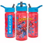 Marvel Spider-Man Personalised Sticker Water Bottle with Straw 500ml – Official Merchandise by Polar Gear Kids Reusable Non Spill BPA Free Tritan – Ideal For School Nursery Sports Picnic , Red & Blue