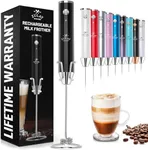 Zulay Kitchen Lux Electric Milk Frother Rechargeable Handheld - Powerful 2-Speed Motor, Waterproof, 2000mAh Battery - Lux Coffee Frother for Protein Powder, Drink Mixer Wand & Matcha Mixer