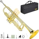 Fesley Bb Standard Trumpet Set: Brass Trumpets for Beginner Student, Brass Trumpet Instrument with 7C Mouthpiece, Hard Case, Cleaning Kit (Golden)