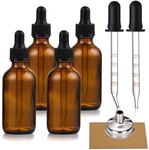 4 Pack, 1 oz Amber Glass Dropper Bottles Plus 2pcs Graduated Calibrated Glass Pipettes (1ml)- 30ml Dark Brown Tincture Bottles with Eye Droppers for Essential Oils, Liquids - Leakproof Travel Bottles