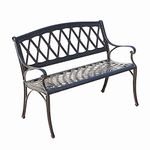 Two Seater Metal Outdoor Bench - Weatherproof, Sturdy Cast Aluminium Park Seat with Vintage Bronze Finish - Lightweight Lattice Style Garden Twin Seat Chair for Patio, Lawn & Conservatory