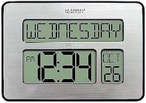 La Crosse Technology 513-1419-INT Atomic Full Calendar Clock with Extra Large Digits - Silver, 9.84" L x 1.14" W x 7.48" H